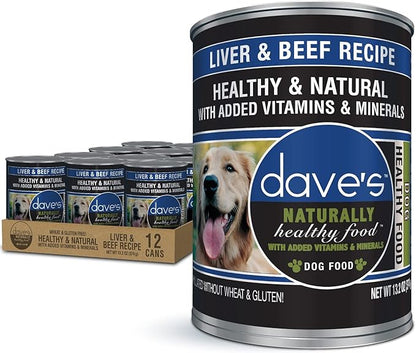 Dave's Pet Food Wet Dog Food (Liver & Beef), Made in USA Naturally Healthy Canned Dog Food, Added Vitamins & Minerals, Wheat & Gluten-Free, 13.2 oz Cans (Case of 12 pk)