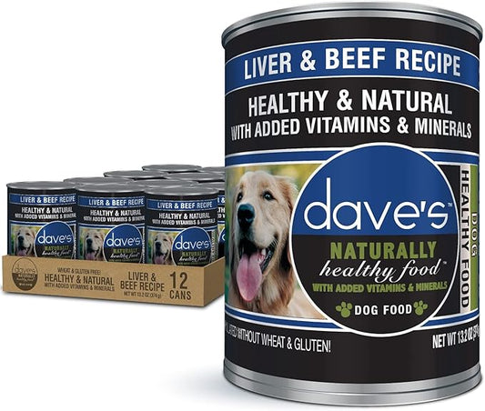 Dave's Pet Food Wet Dog Food (Liver & Beef), Made in USA Naturally Healthy Canned Dog Food, Added Vitamins & Minerals, Wheat & Gluten-Free, 13.2 oz Cans (Case of 12 pk)