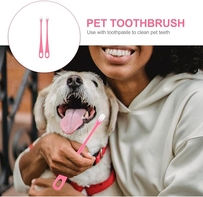 Mipcase Dog Cat Toothbrush 2Pcs Long Handle Pet Toothbrushes Soft Bristles Cat Dental Care Dog Teeth Cleaning Toothbrush for Pet Puppy Kitten Pink