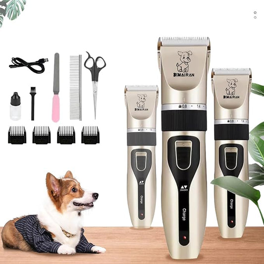 MAIRAN Dogs Pet Shaver Low Noise USB Charging Cordless Dog Grooming Kit Electric Pet Hair Trimmer Pet Hair Trimmer Large Medium and Small Dog and Cat Animal Shaver (Gold)