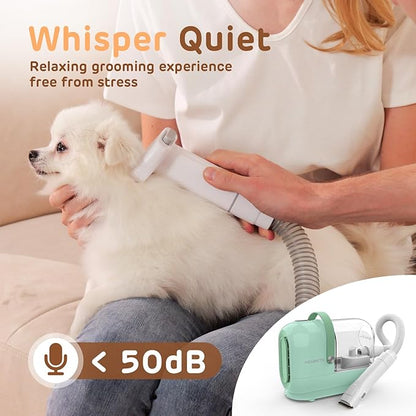 Dog Grooming Vacuum Kit, 3L Pet Grooming Vacuum with 7 Pet Grooming Tools, Dog Vacuum for Shedding Grooming at Home with Low Noise Electric Clipper and Brush, Green
