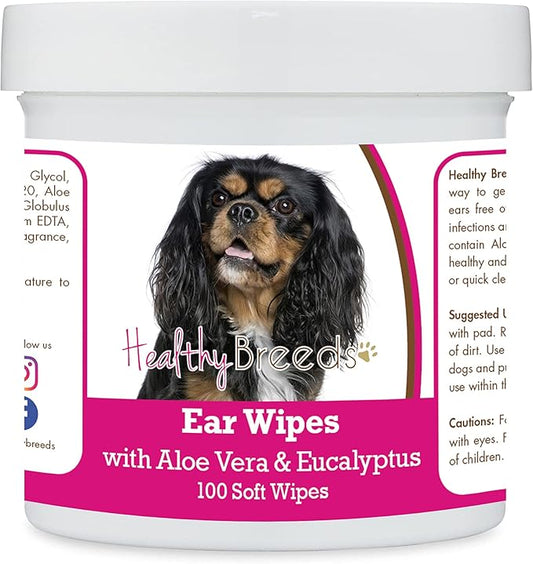 Healthy Breeds Cavalier King Charles Spaniel Ear Cleaning Wipes with Aloe & Eucalyptus for Dogs 100 Count