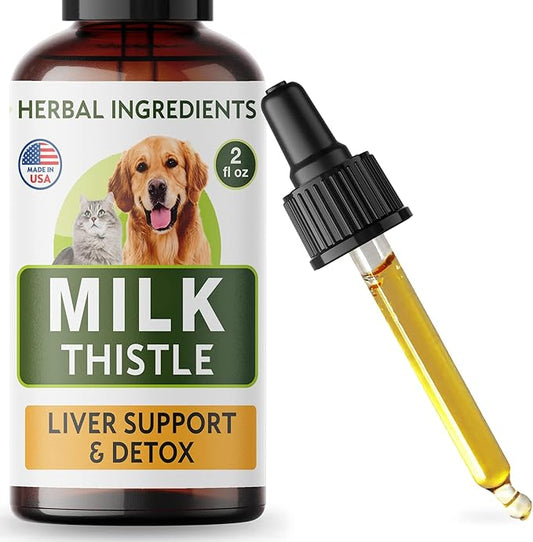 Milk Thistle for Dogs and Cats - Liver Support Supplement - Canine Hepatic Care - Cat & Dog Liver Cleanse - Liquid Milk Thistle Drops for Pets - Liver Protection & Defence - Made in USA - 2 fl oz