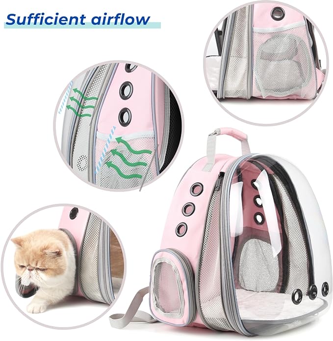 Lollimeow Bubble Expandable Cat Backpack Pet Travel Carrier for Cats and Dogs (Pink-Front Expandable)
