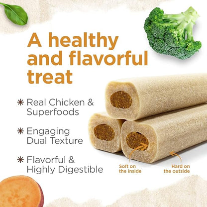 Natural Farm Natbones Superfood, All Natural Chicken Flavor Dog Treats (12 Pack) - Chewy Chicken Protein with Chia, Sweet Potato, Brocolli and Omega - Soup Bone, Dog Chews Engaging Dual Texture
