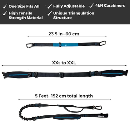 Dog Running Waist Belt - Running Dog Lead - Canicross Harness Carry Personal Items Running, Walks, Hikes - Waist Leads for Dogs with Belt Pouch, Converts into Canicrossing Line - Emerald Blue
