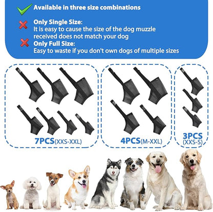 LUCKYPAW Dog Muzzle Suits for Small Medium Large Dogs, Mesh Muzzle Pack for Dogs Anti Biting Chewing, Breathable Dog Muzzle Sets with Adjustable Strap for Grooming Walking Vet Visiting(3 Pieces)