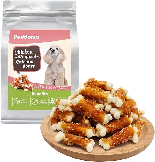 Dog Treats, 2.3 Inch Chicken Wrapped Calcium Bones, Rawhide Free Dog Chews Natural and Chewy Dog Treats, Dog Training Snacks for Small Dogs, 20 oz