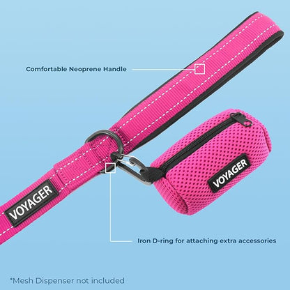 Voyager Reflective Dog Leash Collar Set with Neoprene Handle Supports Small, Medium, and Large Breed Puppies, Cute and Heavy Duty for Walking, Running, and Training - Fuchsia, M