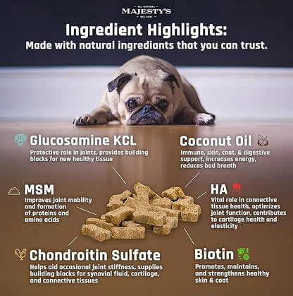 Majesty's Grain-Free Buddy Bites Hip and Joint Wafers for Medium / Large Dogs - Superior Support Supplement - Carob and Sweet Potato Flavored - 56 Count (Up To 8 Week Supply)