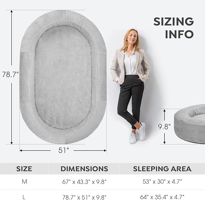 Veehoo Inflatable Human Dog Bed, Giant Human Sized Dog Bed, Soft Fur Oval Nap Bean Bag Bed for Adults, Kids and Pets, Multifunctional Extra Large Pet Bed for Indoor and Outdoor, Large, CWW2403