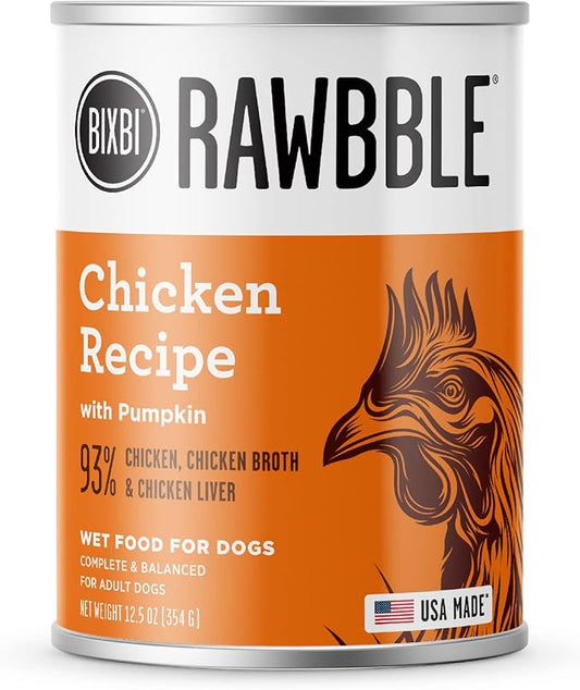 BIXBI Rawbble Grain-Free Canned Wet Dog Food, Chicken Recipe, 12.5 oz. Cans (Pack of 12)