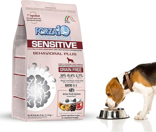 Forza10 Sensitive Behavioral Dry Dog Food, Grain Free Chicken Free Anxiety Veterinarian Recommended No Prescription, Fish Flavor, 25 Pound, Adult Dog