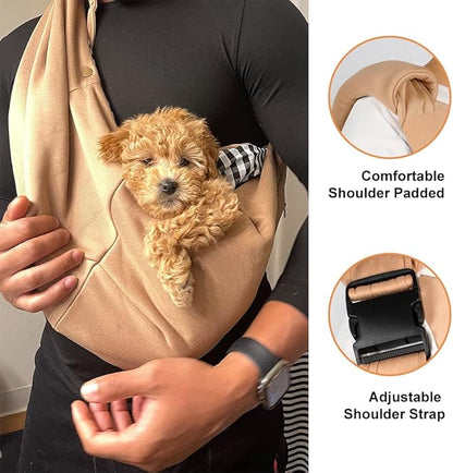 NATUYA Small Dog Carrier Sling Cat Sling,Adjustable Strap Hand Free Pet Puppy for Outdoor Traveling Subway (Apricot)