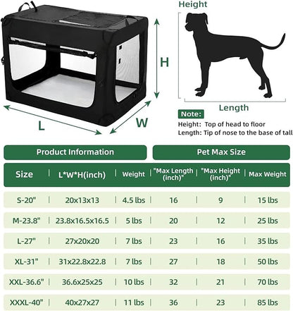 24 inch 3-Door Collapsible Dog Crate for Small Dogs, Portable Dog Travel Crate for Indoor & Outdoor, Soft Side Puppy Foldable Kennel Cage with Durable Mesh Windows & Strong Steel Frame