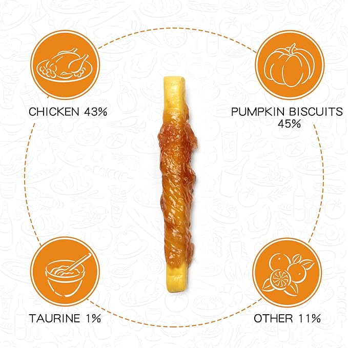 Dog Treats Chicken Wrapped Biscuits Pumpkin Sticks, Rawhide Free Soft Chewy w/Taurine, Dog Training Treats,12.5oz
