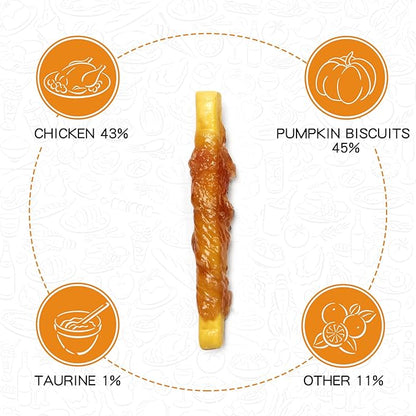 Dog Treats Chicken Wrapped Biscuits Pumpkin Sticks, Rawhide Free Soft Chewy w/Taurine, Dog Training Treats,12.5oz