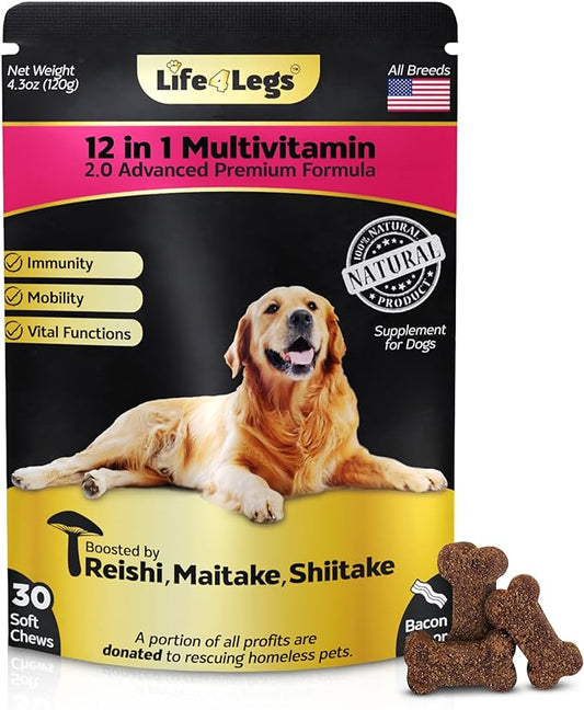 Soft Chews Dog Vitamins & Supplements - Dog Multivitamin - Hemp Oil Glucosamine Chondroitin Hip and Joint Support Health, Skin & Coat, Digestion & Immune Booster, Heart, Probiotics