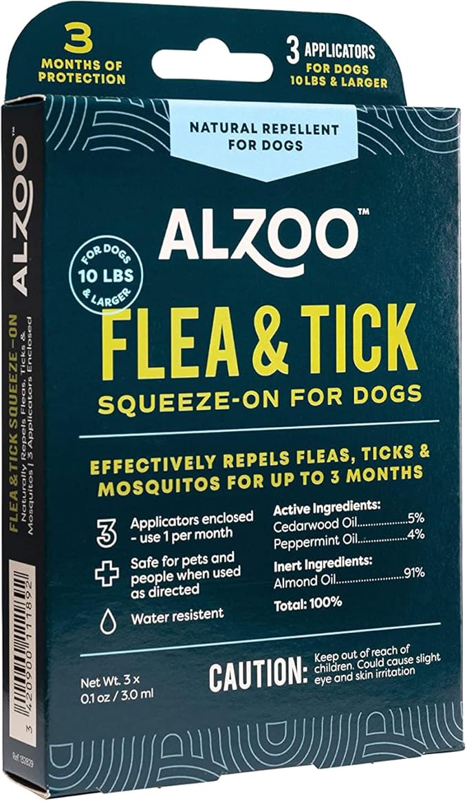 Flea & Tick Squeeze-On for Dogs, Helps Repel Fleas, Ticks & Mosquitos, Up to 3-Months Protection, 100% Plant-Based Active Ingredients, Water-Resistant, 3 EZ-On Applicators Per Pack