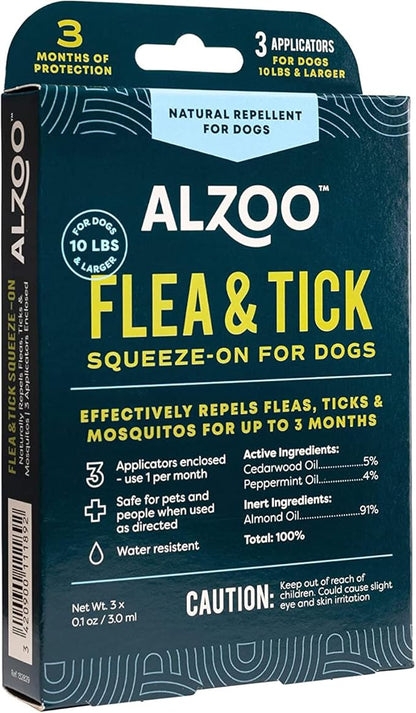 Flea & Tick Squeeze-On for Dogs, Helps Repel Fleas, Ticks & Mosquitos, Up to 3-Months Protection, 100% Plant-Based Active Ingredients, Water-Resistant, 3 EZ-On Applicators Per Pack