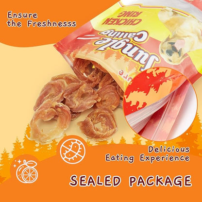 Jungle Calling Dog Treats Chicken Rings, Chewy Snacks for All Dogs Help Hip & Joint Health, Chicken Jerky for Dogs