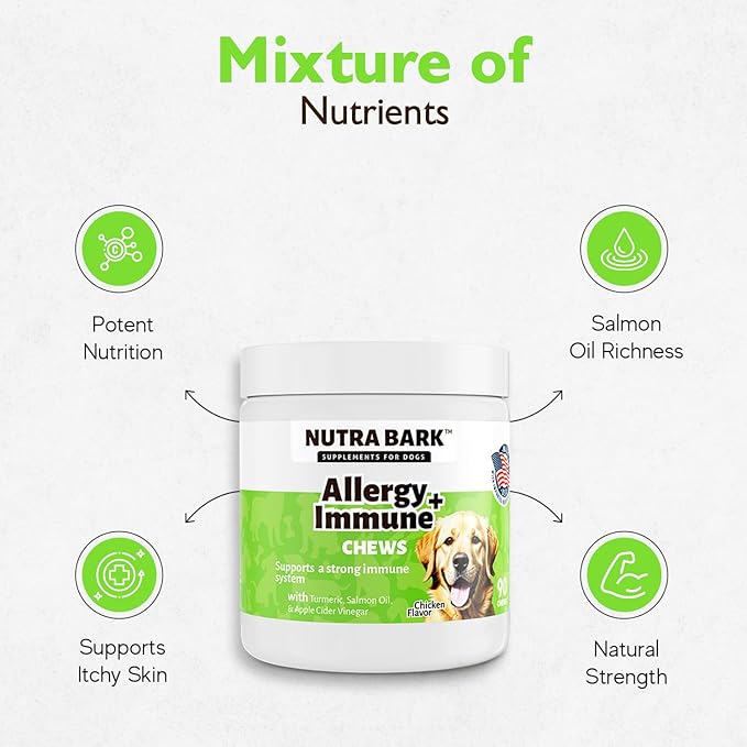 Allergy + Immune Chews for Dogs | Seasonal Allergies | Itch Support | Stop Pawlicking | Digestion | Apple Cider Vinegar & Turmeric | Salmon Oil | Licorice & Valerian Root | 90 Chews