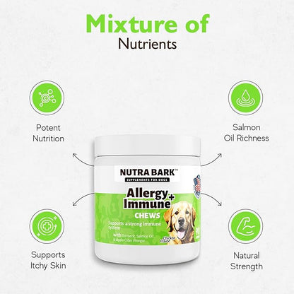 Allergy + Immune Chews for Dogs | Seasonal Allergies | Itch Support | Stop Pawlicking | Digestion | Apple Cider Vinegar & Turmeric | Salmon Oil | Licorice & Valerian Root | 90 Chews