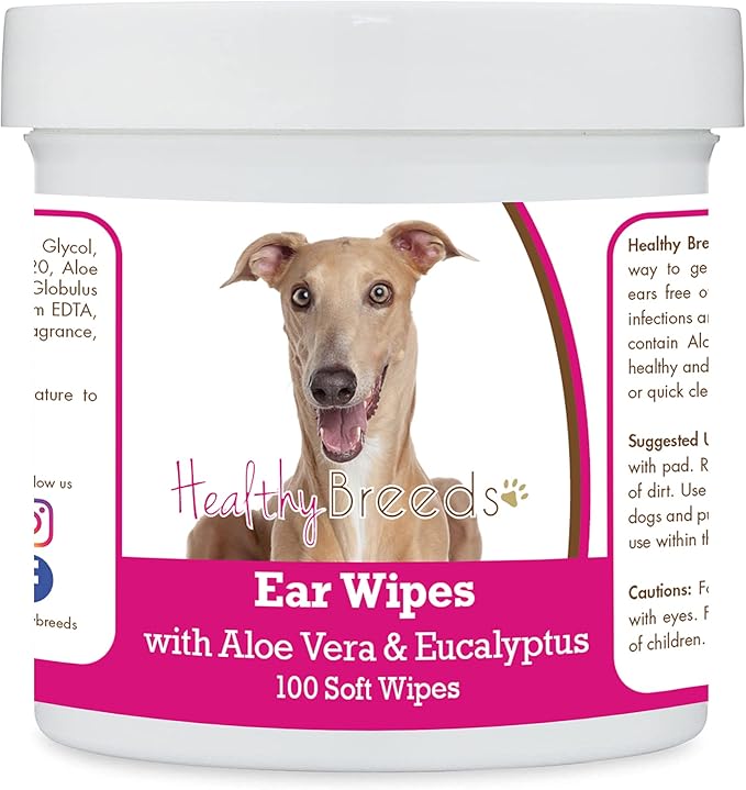 Healthy Breeds Italian Greyhound Ear Cleaning Wipes with Aloe & Eucalyptus for Dogs 100 Count