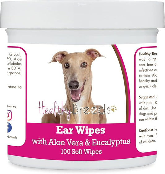 Healthy Breeds Italian Greyhound Ear Cleaning Wipes with Aloe & Eucalyptus for Dogs 100 Count