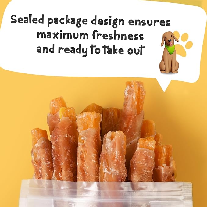 ASMPET Sweet Potato Dog Treats Chicken Wrapped Fries, Dog Chews Twists Skinless Sweet Potato Strips & Chicken Bites Training Snacks Grain Free Dog Treat for Small Medium Large Dogs 10.6oz