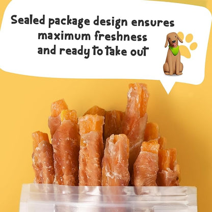 ASMPET Sweet Potato Dog Treats Chicken Wrapped Fries, Dog Chews Twists Skinless Sweet Potato Strips & Chicken Bites Training Snacks Grain Free Dog Treat for Small Medium Large Dogs 10.6oz