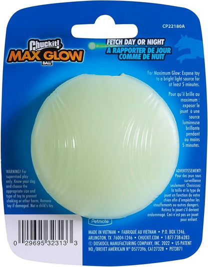 Chuckit Max Glow Ball Dog Toy, Medium (2.5 Inch Diameter) for dogs 20-60 lbs, Pack of 1