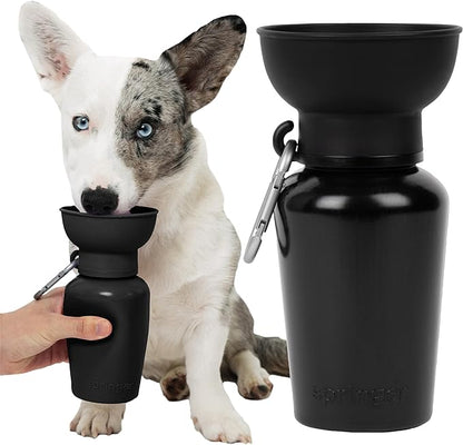 Springer Flip Portable Dog Water Bottle with Foldable Food Grade Silicone Bowl - 20 Ounce Travel Dog Water Bottle Ideal for Camping - Easy Squeeze Hydration & Release to Drain