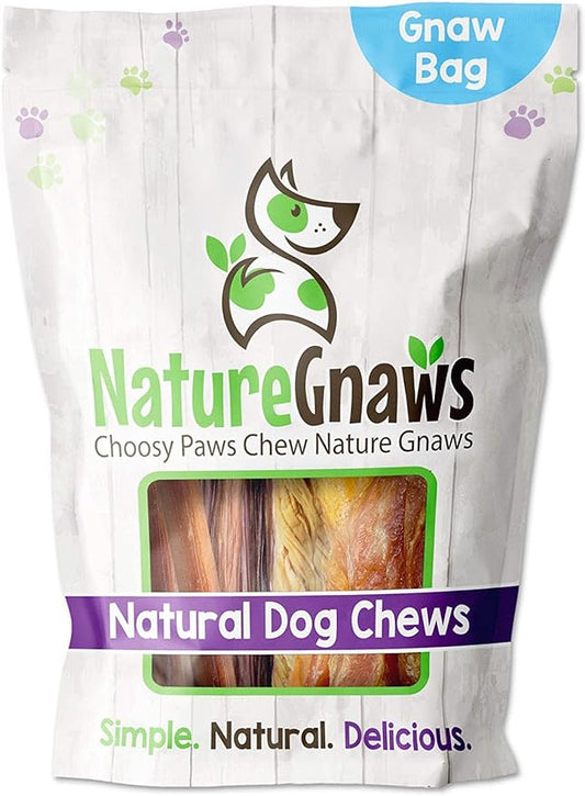 Nature Gnaws Premium Dog Chew Variety Pack - Tripe Twists, Beef Jerky and Bully Sticks for Dogs - Long Lasting Dog Chew Treats - Rawhide Free Dental Bones (18 Count)