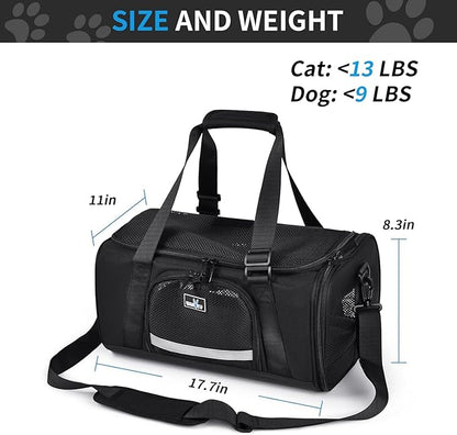 Airline Approved Pet Carrier, Collapsible Cat carrier, Expandable Dog Carrier, 900D High Density Oxford Cloth, Wear-Resisting, Anti Tearing, Safety Lock Zipper, Reflective Tape