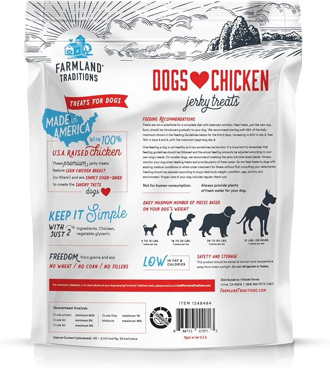 Farmland Traditions Dogs Love Chicken Premium TWO INGREDIENTS Jerky Treats for Dogs (3 lbs USA Raised Chicken)