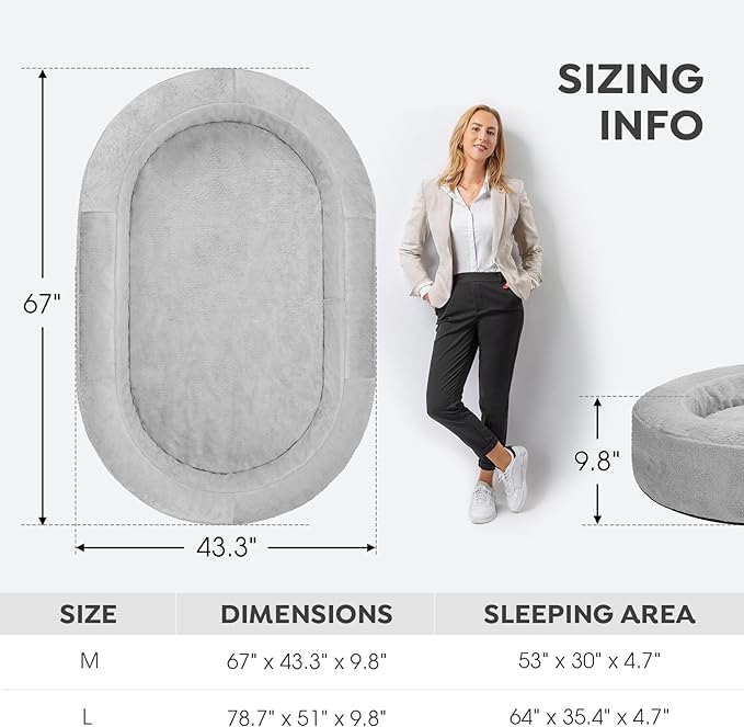 Veehoo Inflatable Human Dog Bed, Giant Human Sized Dog Bed, Soft Fur Oval Nap Bean Bag Bed for Adults, Kids and Pets, Multifunctional Extra Large Pet Bed for Indoor and Outdoor, Medium, CWW2403