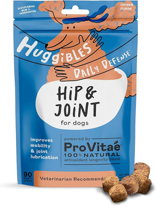 Hip & Joint Support Chewable Supplement for Dogs – Daily Supplement for Mobility Support with Glucosamine, MSM, Chondroitin – Reduce Pain & Inflammation – Antioxidants for Longevity