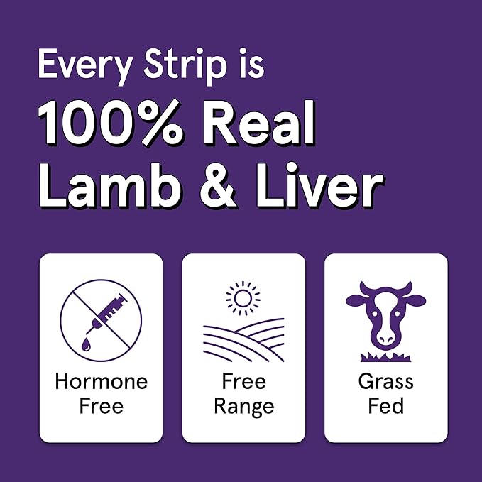 Real Meat Lamb & Liver Jerky Dog Treats - 8 Air-Dried Strips of Jerky Treats for Dogs - Grain-Free Jerky Treats Dog Snacks Made up of 95% Human-Grade Free-Range Lamb - All-Natural Dog Jerky Strips