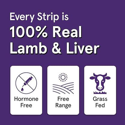 Real Meat Lamb & Liver Jerky Dog Treats - 8 Air-Dried Strips of Jerky Treats for Dogs - Grain-Free Jerky Treats Dog Snacks Made up of 95% Human-Grade Free-Range Lamb - All-Natural Dog Jerky Strips