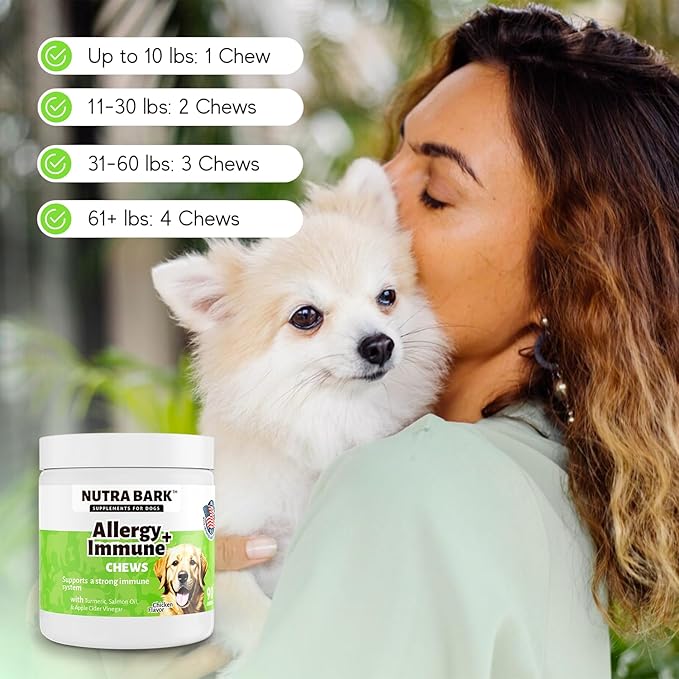 Allergy + Immune Chews for Dogs | Seasonal Allergies | Itch Support | Stop Pawlicking | Digestion | Apple Cider Vinegar & Turmeric | Salmon Oil | Licorice & Valerian Root | 90 Chews