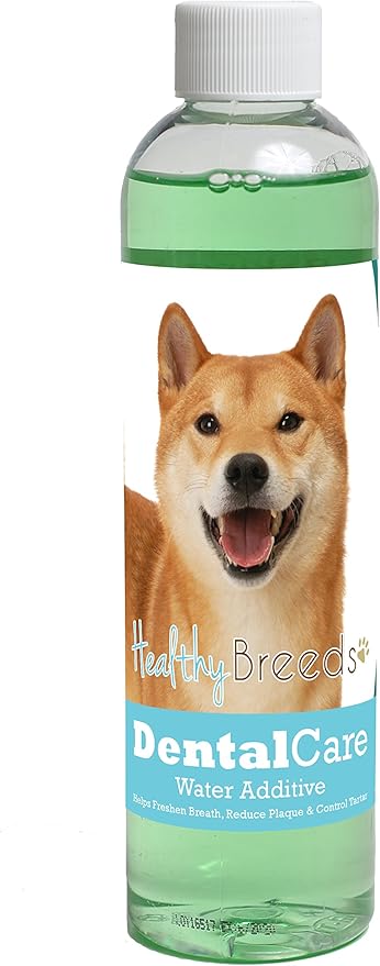 Healthy Breeds Dog Dental Care Water Additive for Shiba Inu - Helps Freshen Breath, Reduce Plaque & Control Tartar - Mint Flavor - 8 oz