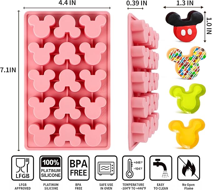 3Pcs Gummy Mouse Candy Molds, Non-stick Silicone Candy Molds for Making Crayons, Chocolate,Cake Pops, Ice tube,wax melt