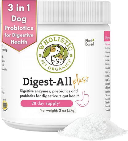 Wholistic Pet Organics: Dog Probiotics and Digestive Enzymes Powder - 2 oz - Dog Digestive Support Supplement Prevents Upset Stomach - Gut Health Digest All Probiotics for Dogs and Cats