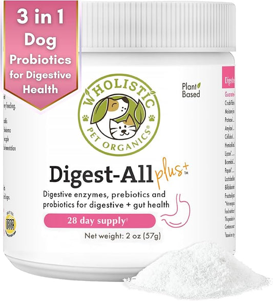 Wholistic Pet Organics: Dog Probiotics and Digestive Enzymes Powder - 2 oz - Dog Digestive Support Supplement Prevents Upset Stomach - Gut Health Digest All Probiotics for Dogs and Cats
