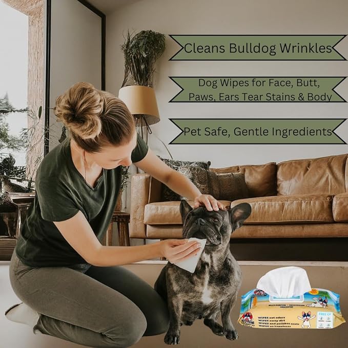 Pacific Pups Dog Wrinkle Wipes French Bulldog and Cats, French Bulldog Wrinkle Wipes for Dogs, Dog Face Wipes French Bulldog Face Wipes, Frenchie Wrinkle Wipes, Dog Body Wipes, Dog Wipes
