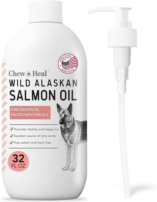 Pure Wild Alaskan Salmon Oil for Dogs - 32 oz. - Pump Cap Bottle - Contains Omega-3 and 6, Vitamin D, EPA, and DHA for Healthy Skin and Coat - Toxin Free