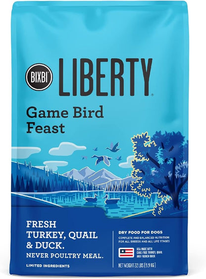 BIXBI Liberty Grain Friendly Dry Dog Food, Game Bird Feast Recipe, 22 lbs - Fresh Meat, No Meat Meal, No Fillers for Easy Digestion - USA Made