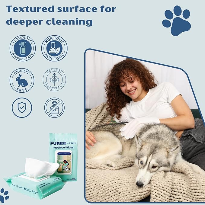 Injoya Pet Glove Wipes, Resealable Pack of 12 Pet Grooming Gloves, Portable Deodorizing Cleaning Gloves for Dogs, Non-Toxic, Lick Safe, Mild Fresh Scent, Hypoallergenic, Moisturizing, Bath Alternative