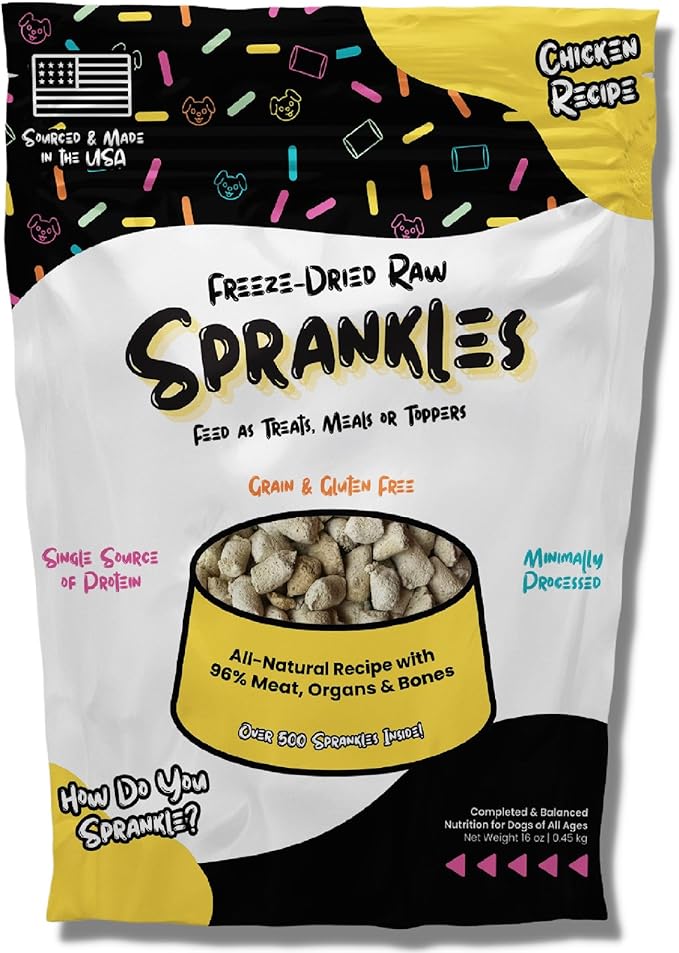 Freeze Dried Dog Food for Small & Large Breeds Dogs, 16 Oz Chicken Dog Food Toppers for Picky Eatres, Made in USA - Grain Free & All Natural Freeze Dried Dog Treats Made with 96% Meat Organs